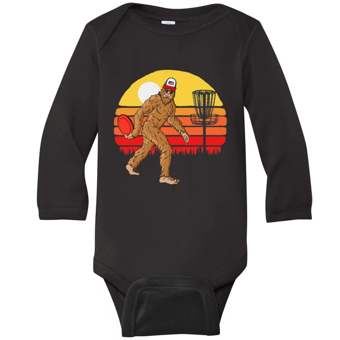 Bigfoot Disc Golf Cryptid Sasquatch Disc Golfer Baby Long Sleeve Bodysuit