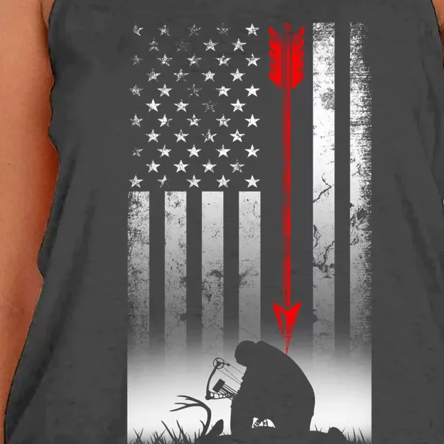 Bow Deer Hunting American Flag Gift For Bow Hunting Cute Gift Women's Knotted Racerback Tank