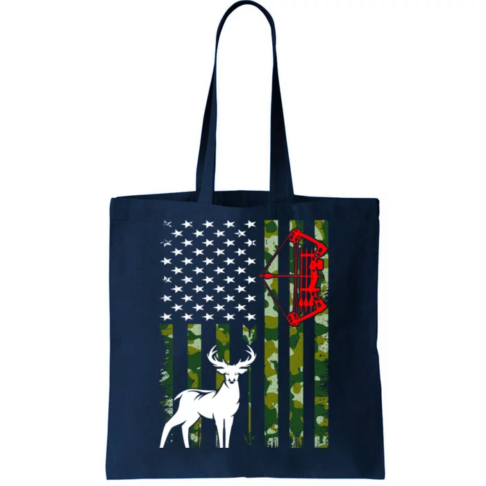 Buck Deer Hunting American Flag Camouflage Bow Hunting Tote Bag