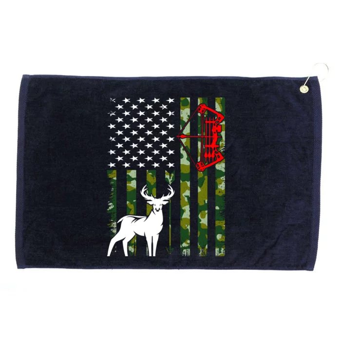 Buck Deer Hunting American Flag Camouflage Bow Hunting Grommeted Golf Towel