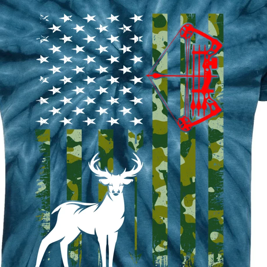 Buck Deer Hunting American Flag Camouflage Bow Hunting Kids Tie-Dye T-Shirt