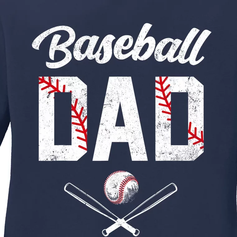 Baseball Dad Happy Fathers Day Wife Daughter Ladies Long Sleeve Shirt