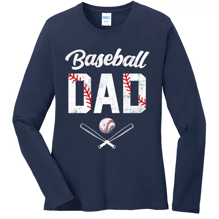 Baseball Dad Happy Fathers Day Wife Daughter Ladies Long Sleeve Shirt