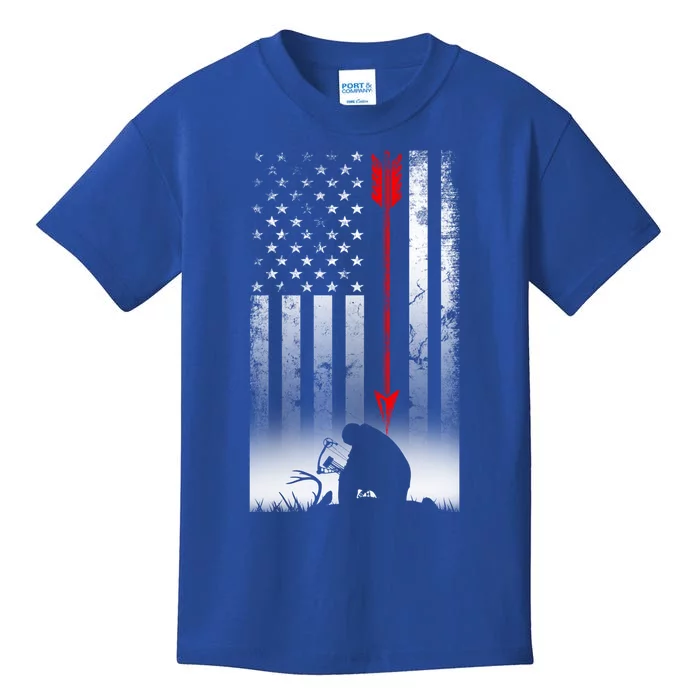 Bow Deer Hunting American Flag Gift For Bow Hunting Great Gift Kids T-Shirt