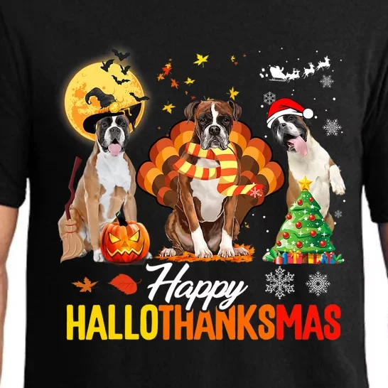 Boxer Dog Happy Hallothanksmas Halloween Thanksgiving Xmas Pajama Set