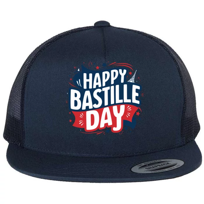 Bastille Day Happy 14th July France Patriotic Eiffel Tower Gift Flat Bill Trucker Hat