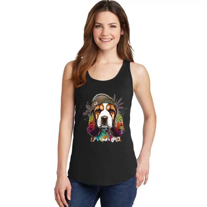 Beagle Dog Hippie Funny dog lovers Ladies Essential Tank