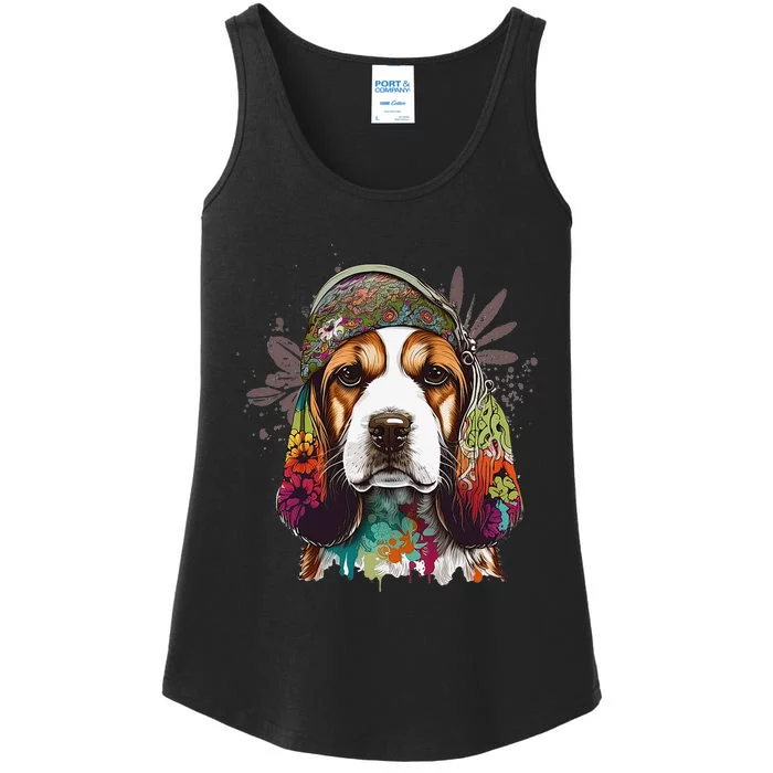 Beagle Dog Hippie Funny dog lovers Ladies Essential Tank