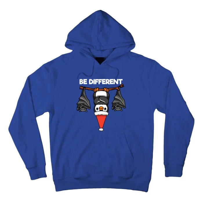 Be Different Hanging Santa Penguin With Sleeping Bats Xmas Cool Gift Tall Hoodie