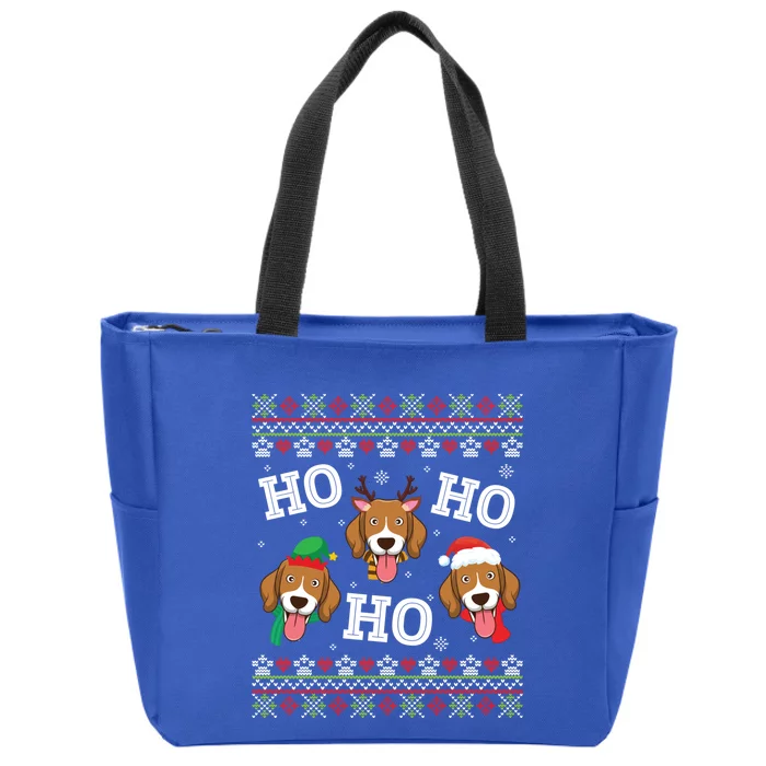 Beagle Dog Ho Ho Ho Merry Christmas Day Dad Mom Ugly Sweater Funny Gift Zip Tote Bag