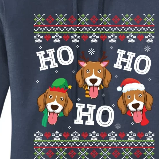 Beagle Dog Ho Ho Ho Merry Christmas Day Dad Mom Ugly Sweater Funny Gift Women's Pullover Hoodie