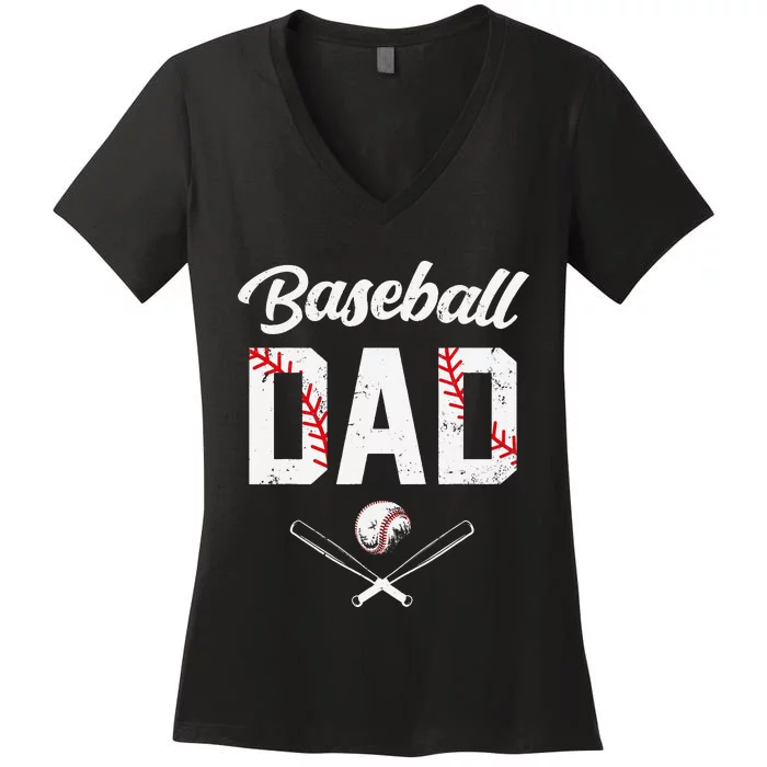 Baseball Dad Happy Fathers Day Shirts for  Boys Kid Women's V-Neck T-Shirt