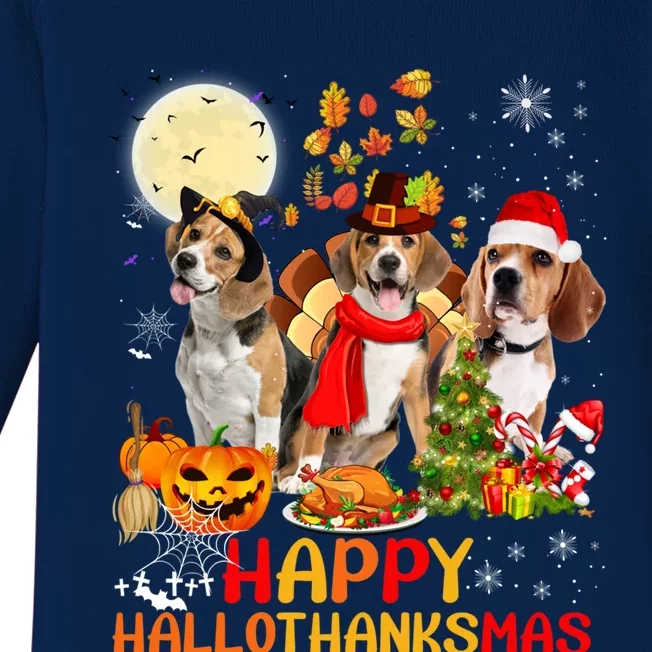 Beagle Dog Halloween Merry Christmas Happy Hallothanksmas Gift Baby Long Sleeve Bodysuit