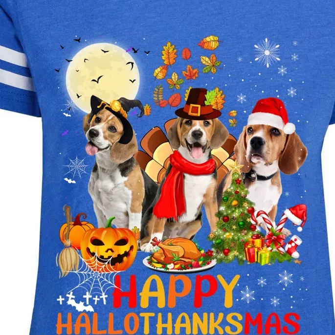 Beagle Dog Halloween Merry Christmas Happy Hallothanksmas Gift Enza Ladies Jersey Football T-Shirt