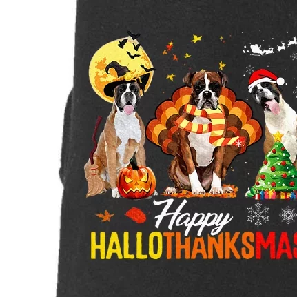 Boxer Dog Happy Hallothanksmas Halloween Thanksgiving Xmas Doggie 3-End Fleece Hoodie