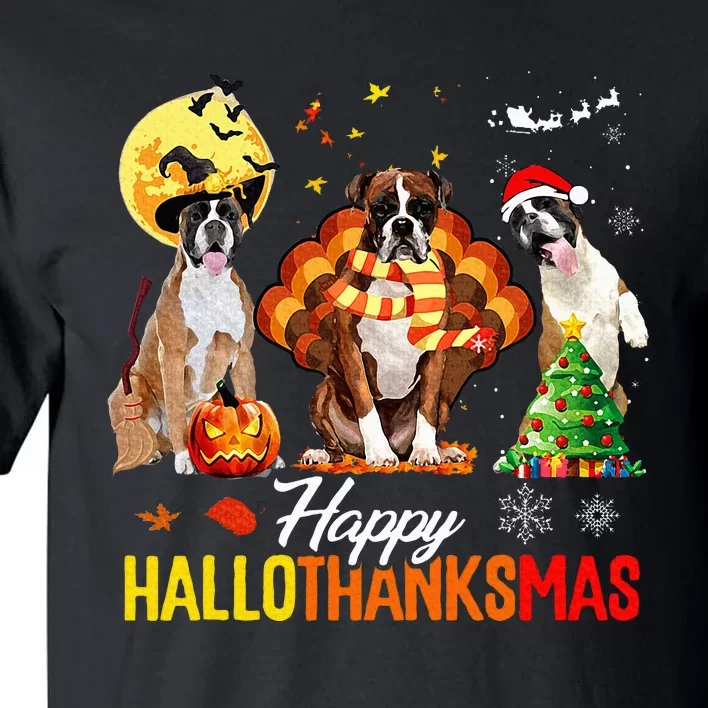 Boxer Dog Happy Hallothanksmas Halloween Thanksgiving Xmas Tall T-Shirt