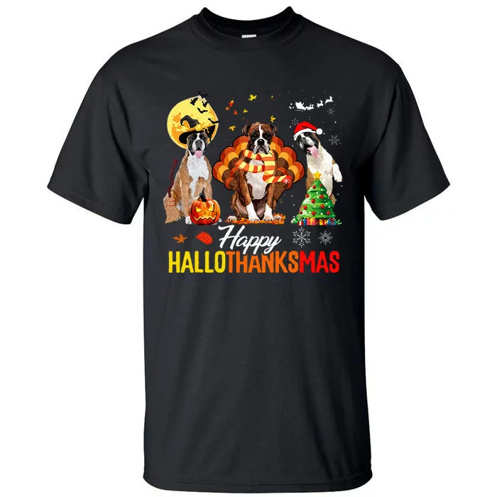 Boxer Dog Happy Hallothanksmas Halloween Thanksgiving Xmas Tall T-Shirt