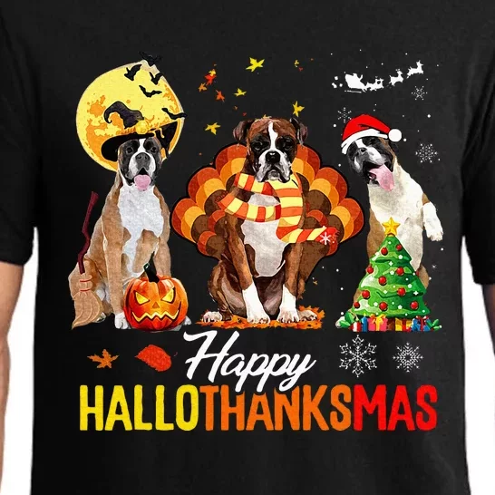 Boxer Dog Happy Hallothanksmas Halloween Thanksgiving Xmas Pajama Set