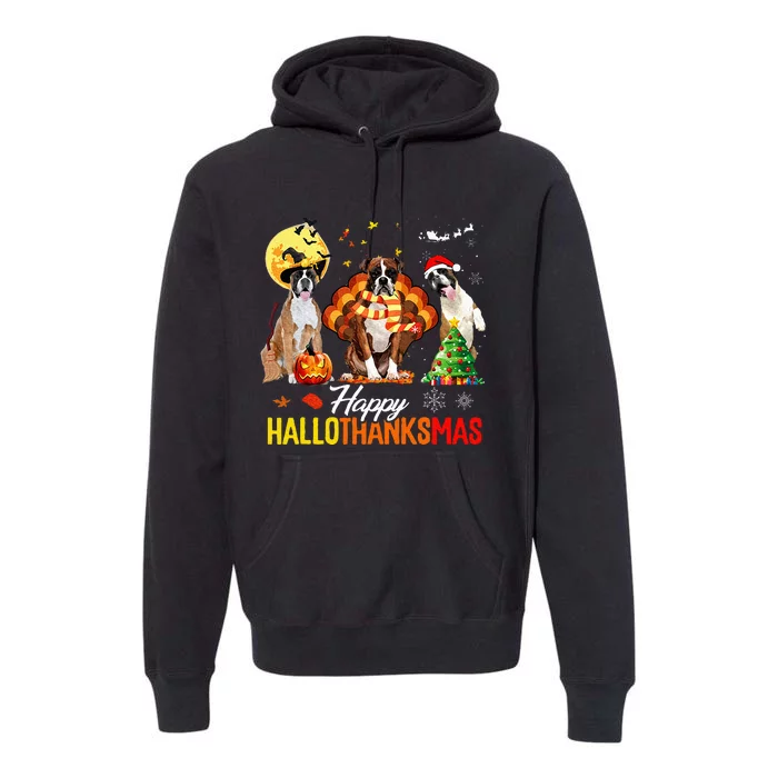 Boxer Dog Happy Hallothanksmas Halloween Thanksgiving Xmas Premium Hoodie