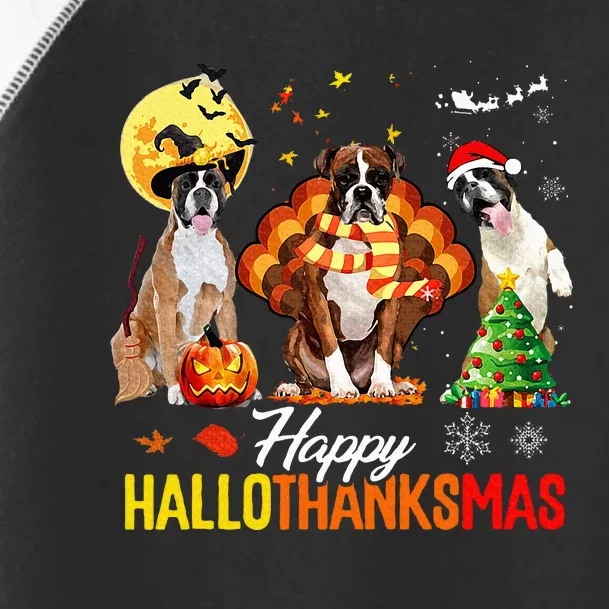 Boxer Dog Happy Hallothanksmas Halloween Thanksgiving Xmas Toddler Fine Jersey T-Shirt