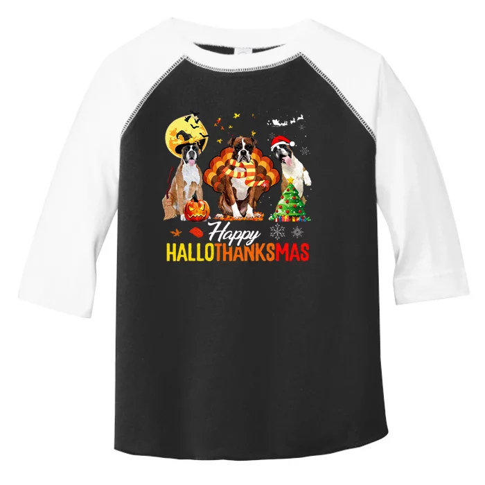 Boxer Dog Happy Hallothanksmas Halloween Thanksgiving Xmas Toddler Fine Jersey T-Shirt