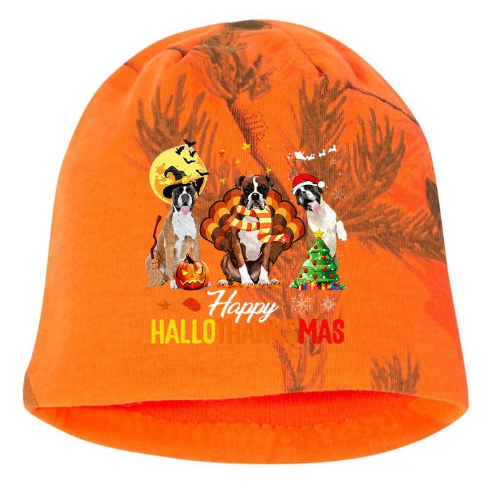 Boxer Dog Happy Hallothanksmas Halloween Thanksgiving Xmas Kati - Camo Knit Beanie