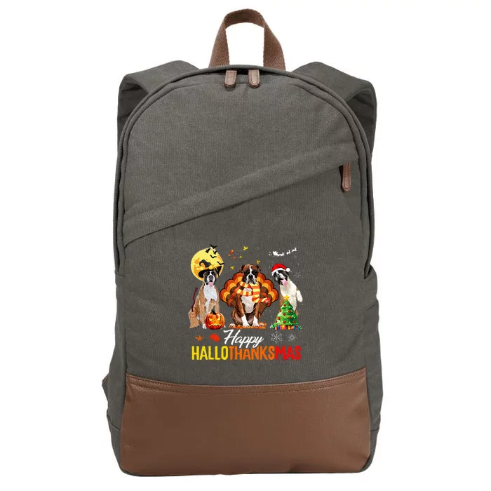 Boxer Dog Happy Hallothanksmas Halloween Thanksgiving Xmas Cotton Canvas Backpack