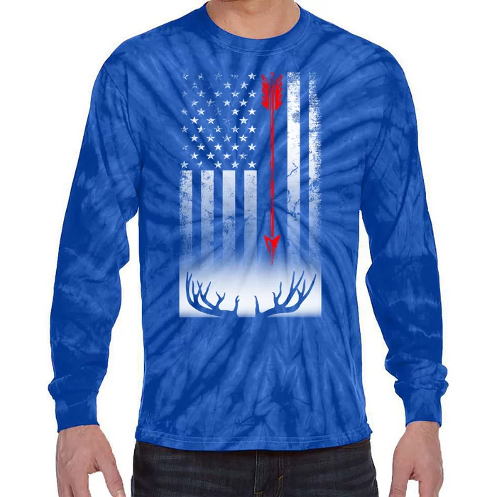 Bow Deer Hunting American Flag Bow Hunting Lover Gift Cool Gift Tie-Dye Long Sleeve Shirt