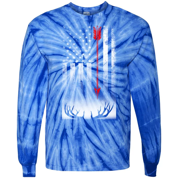 Bow Deer Hunting American Flag Bow Hunting Lover Gift Cool Gift Tie-Dye Long Sleeve Shirt