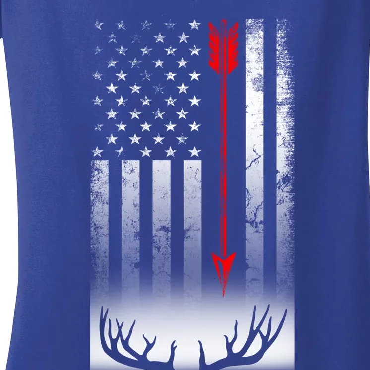 Bow Deer Hunting American Flag Bow Hunting Lover Gift Cool Gift Women's V-Neck T-Shirt