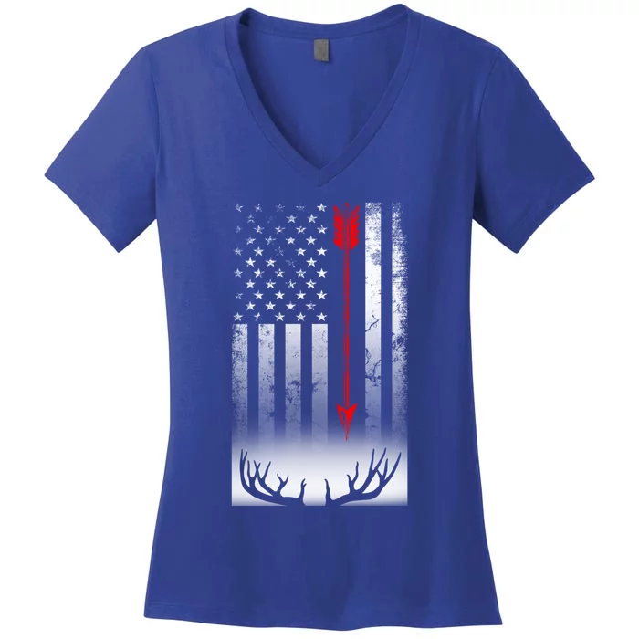 Bow Deer Hunting American Flag Bow Hunting Lover Gift Cool Gift Women's V-Neck T-Shirt