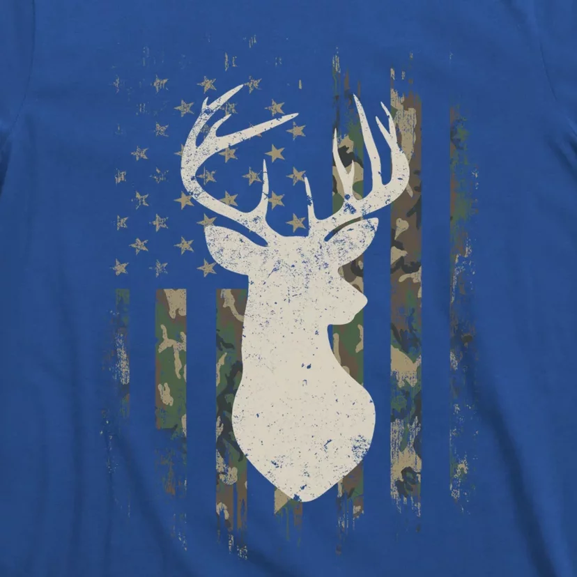 Buck Deer Hunting Camouflage Flag Hunter American Flag Back Gift T-Shirt