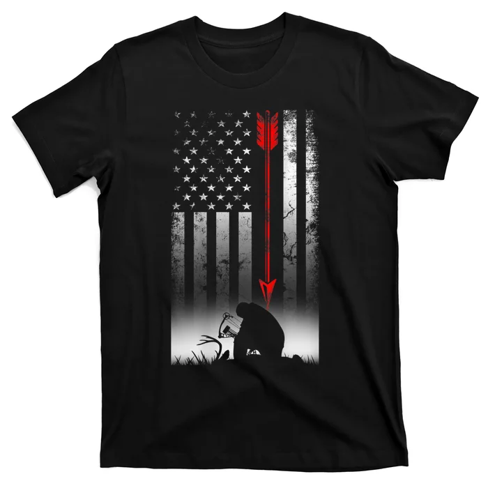 Bow Deer Hunting American Flag For Bow Hunting T-Shirt