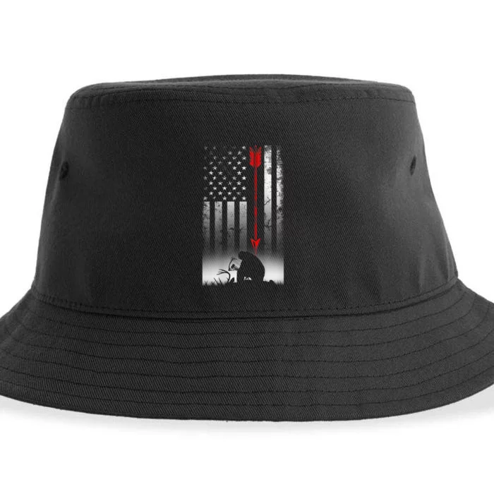 Bow Deer Hunting American Flag For Bow Hunting Sustainable Bucket Hat