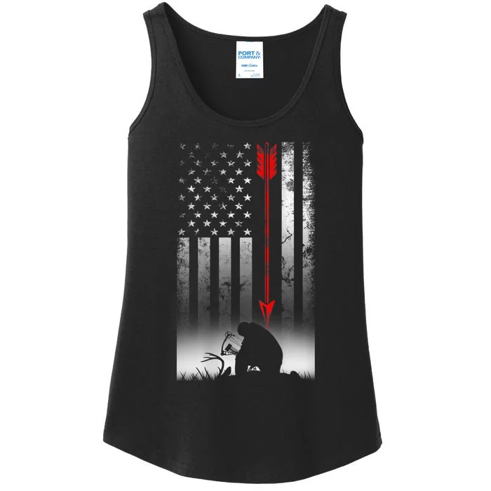 Bow Deer Hunting American Flag For Bow Hunting Ladies Essential Tank