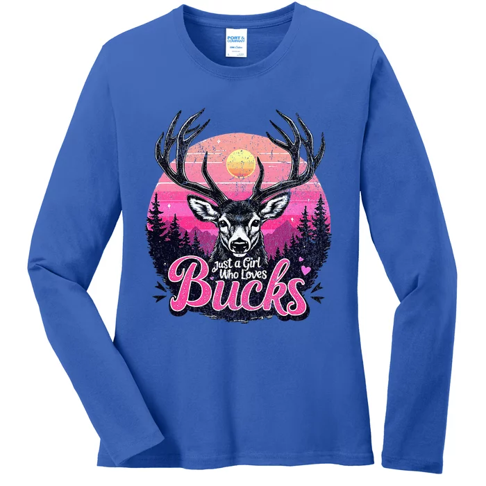 Buck Deer Hunting Hunter Girl Hunt Ladies Long Sleeve Shirt