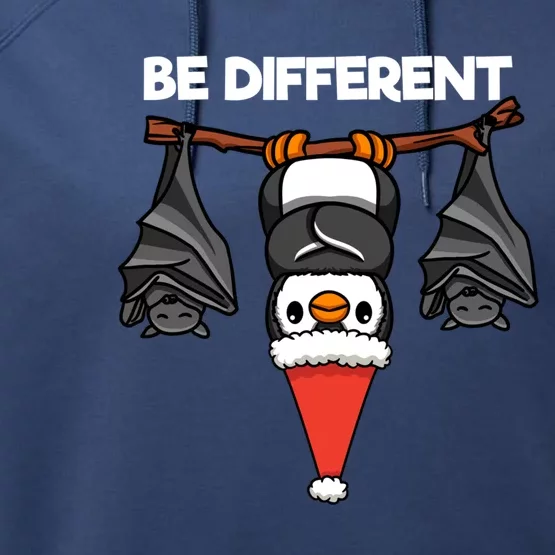 Be Different Hanging Santa Penguin With Sleeping Bats Xmas Gift Performance Fleece Hoodie