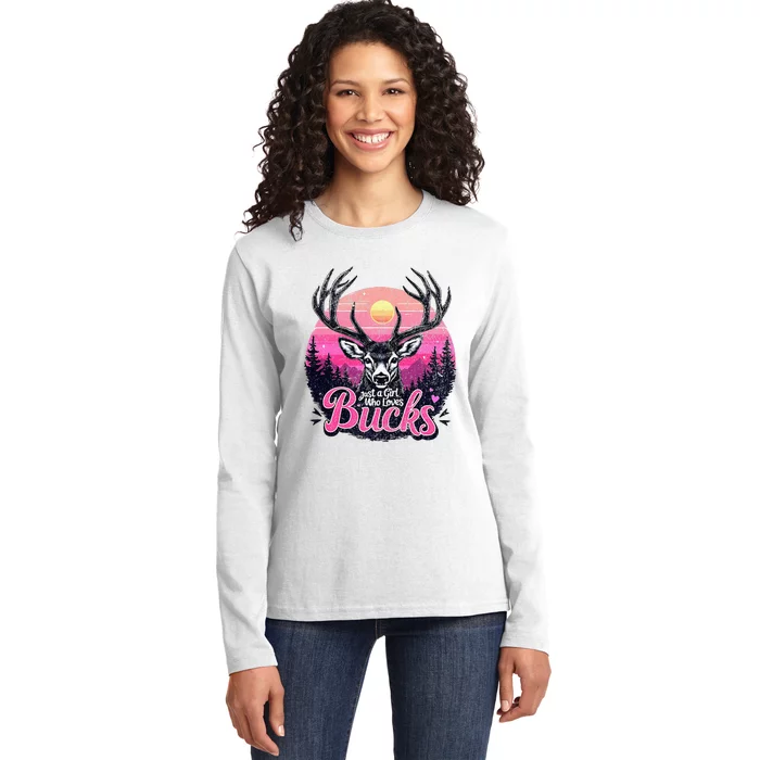 Buck Deer Hunting Hunter Girl Vintage Hunt Ladies Long Sleeve Shirt