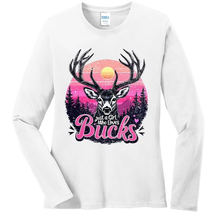 Buck Deer Hunting Hunter Girl Vintage Hunt Ladies Long Sleeve Shirt