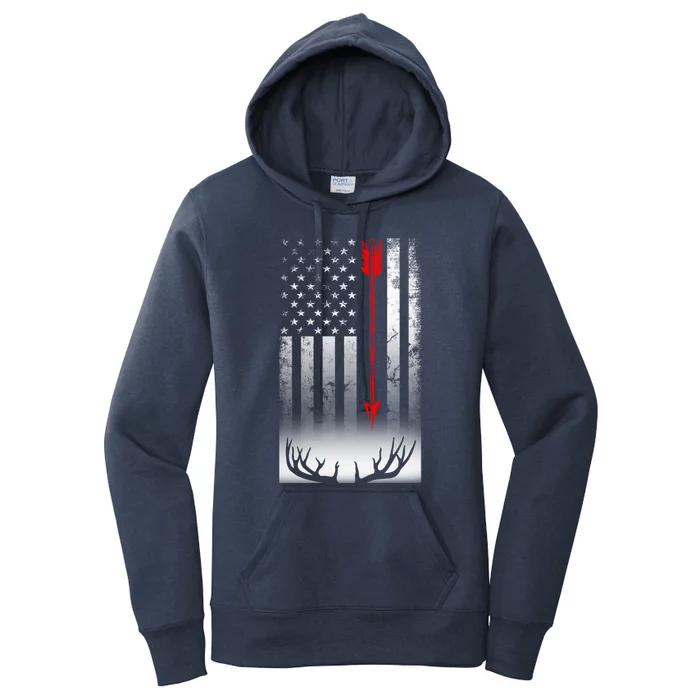 Bow Deer Hunting American Flag Bow Hunting Lover Gift Women's Pullover Hoodie