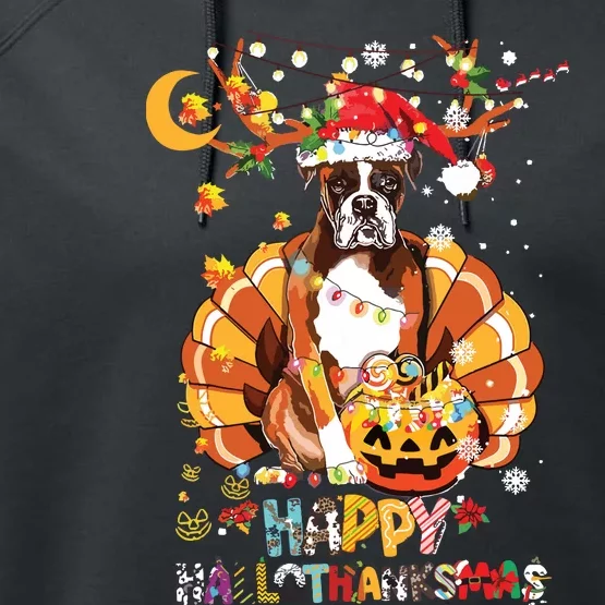 Boxer Dog Happy Hallothanksmas Halloween Thanksgiving Funny Performance Fleece Hoodie