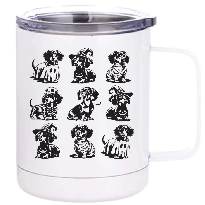 Boo Dachshund Halloween Spooky Dog Wiener Halloween Front & Back 12oz Stainless Steel Tumbler Cup