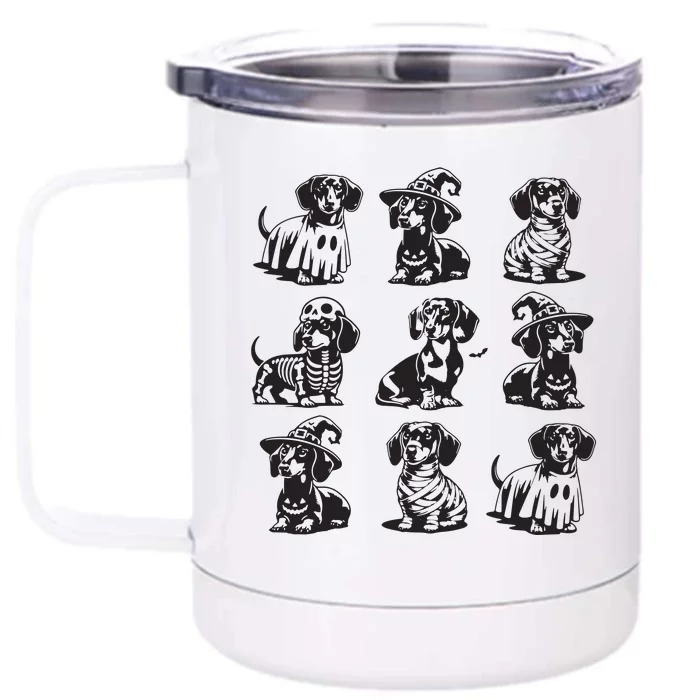 Boo Dachshund Halloween Spooky Dog Wiener Halloween Front & Back 12oz Stainless Steel Tumbler Cup