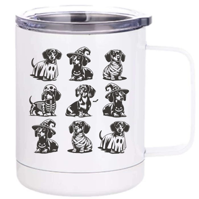 Boo Dachshund Halloween Spooky Dog Wiener Halloween Costume Front & Back 12oz Stainless Steel Tumbler Cup