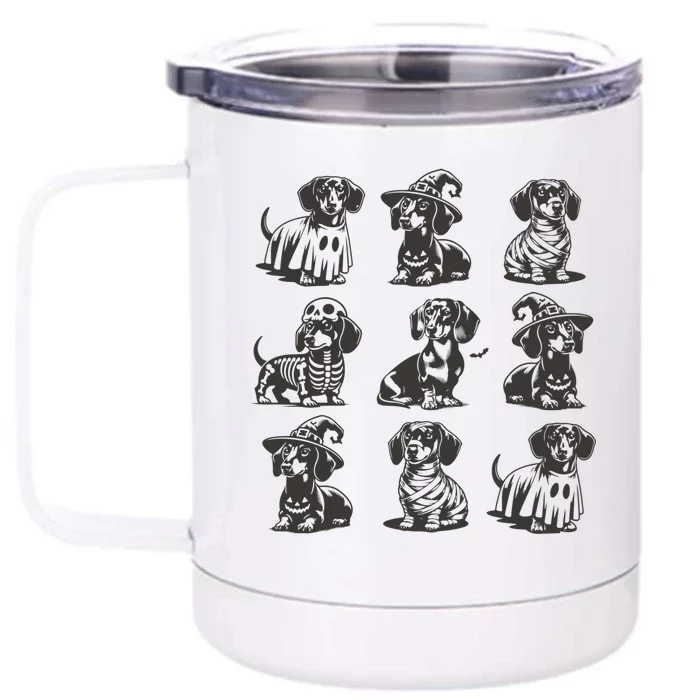 Boo Dachshund Halloween Spooky Dog Wiener Halloween Costume Front & Back 12oz Stainless Steel Tumbler Cup