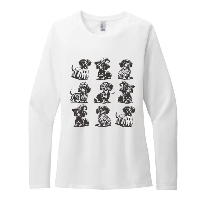 Boo Dachshund Halloween Spooky Dog Wiener Halloween Costume Womens CVC Long Sleeve Shirt