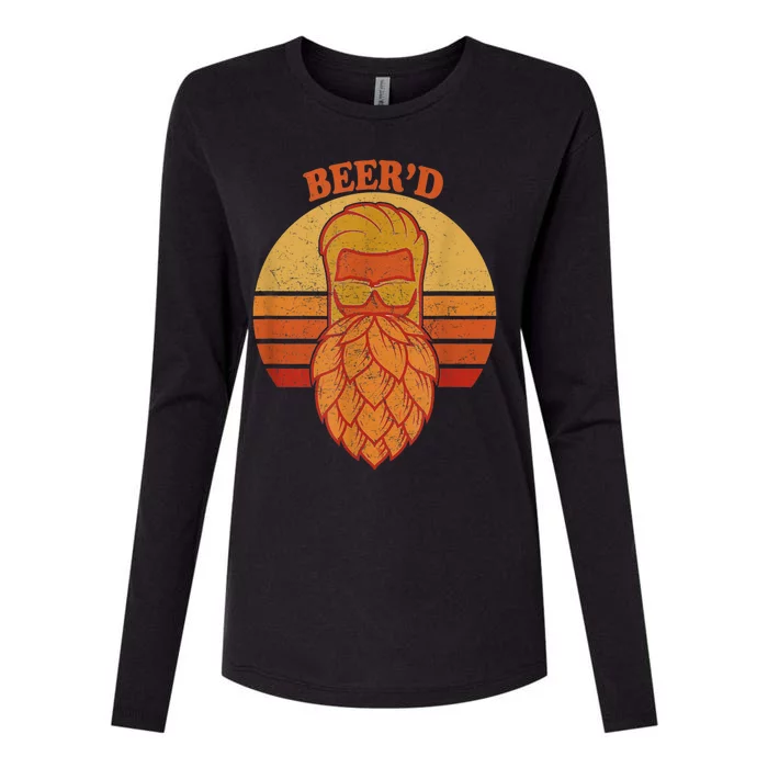 Beer D Hops Beard Beer Garden Retro Sunset Womens Cotton Relaxed Long Sleeve T-Shirt