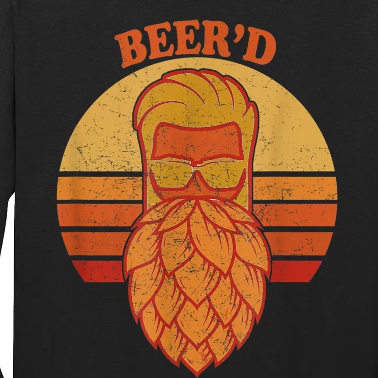 Beer D Hops Beard Beer Garden Retro Sunset Tall Long Sleeve T-Shirt