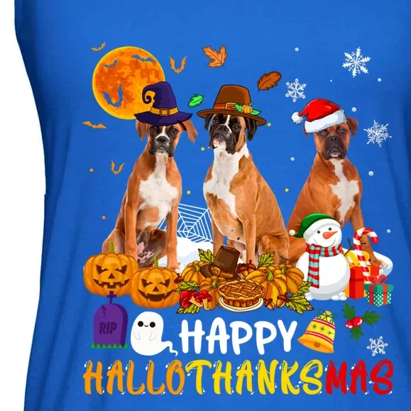 Boxer Dog Happy Hallothanksmas Xmas Dog Lover Gift Ladies Essential Flowy Tank