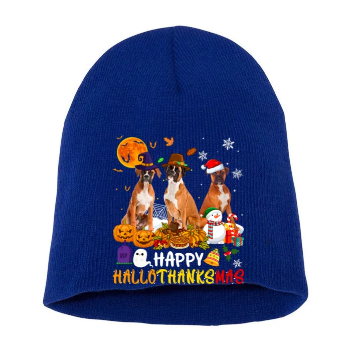 Boxer Dog Happy Hallothanksmas Xmas Dog Lover Gift Short Acrylic Beanie